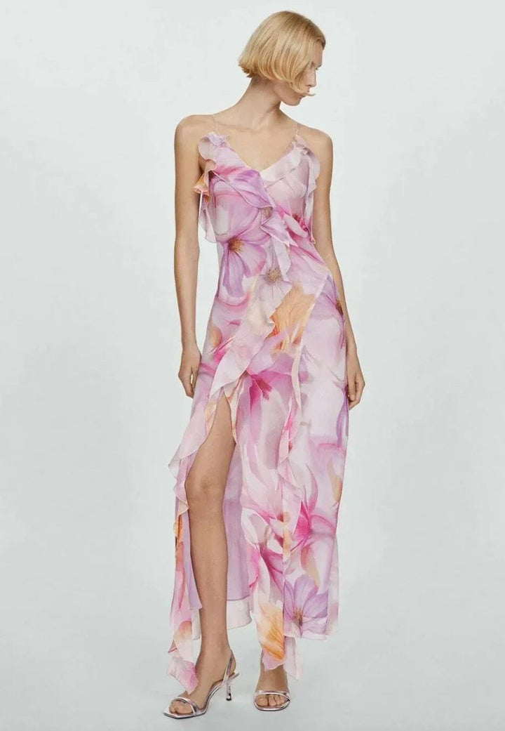 Amelia Chiffon Feestjurk met Bloemenprint
