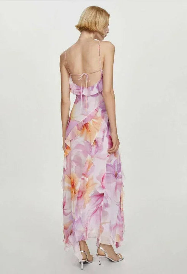 Amelia Chiffon Feestjurk met Bloemenprint