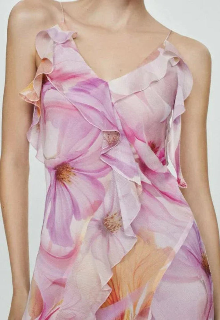 Amelia Chiffon Feestjurk met Bloemenprint