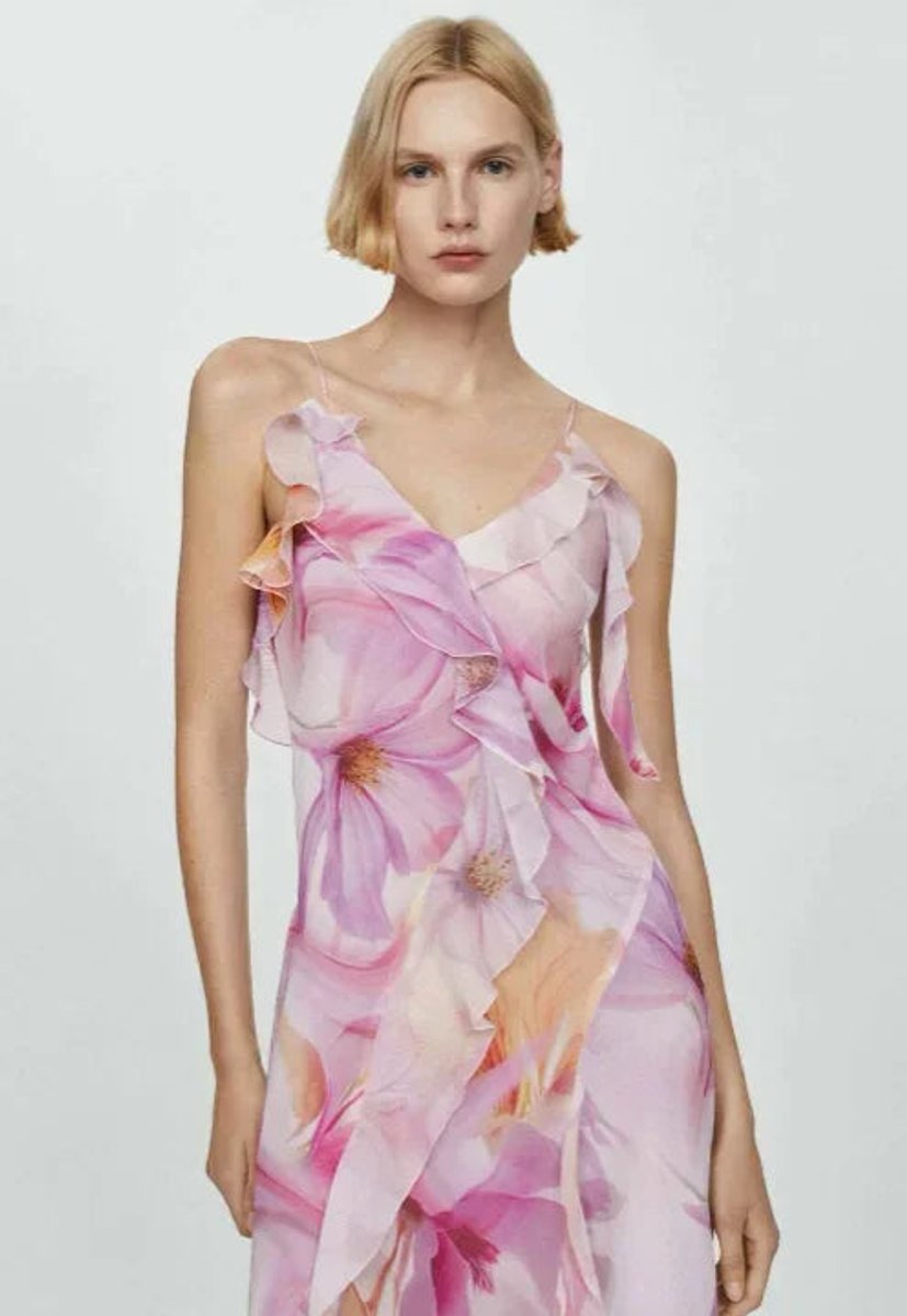 Amelia Chiffon Feestjurk met Bloemenprint