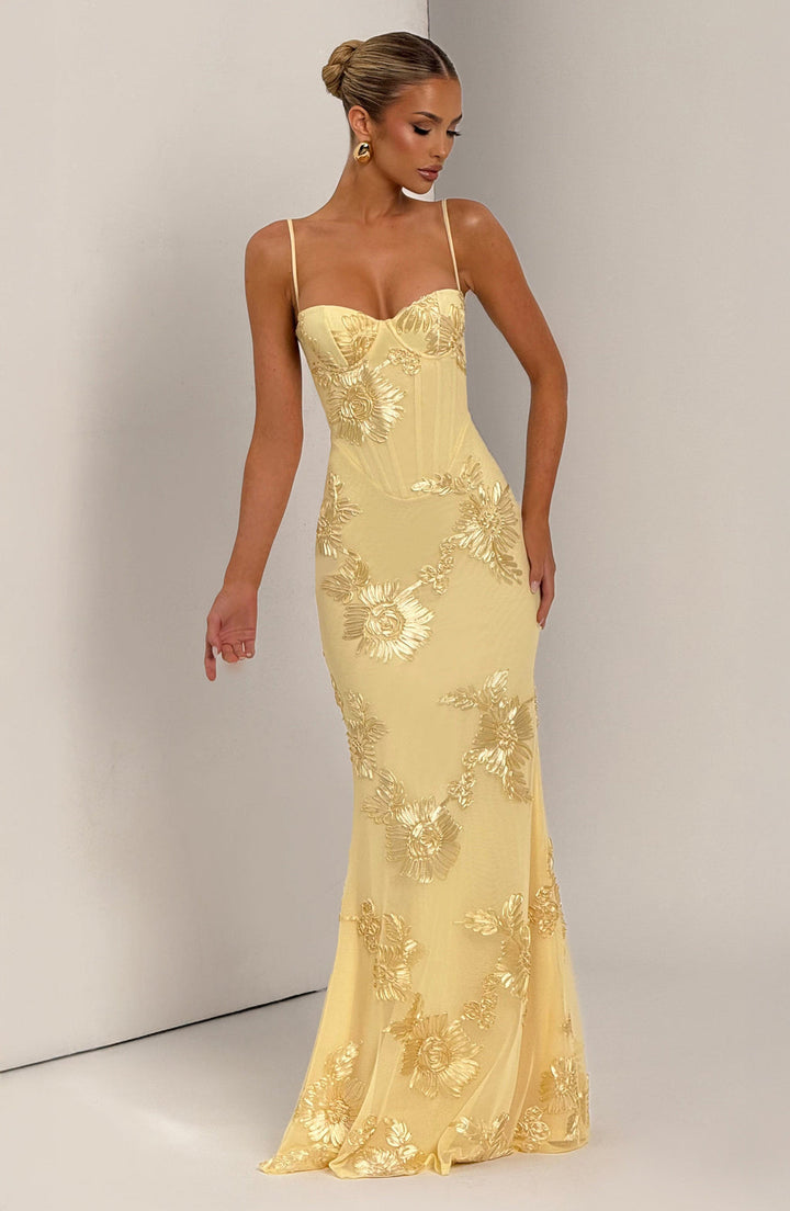 Audrey Getailleerde Maxi Jurk met Bloemenprint