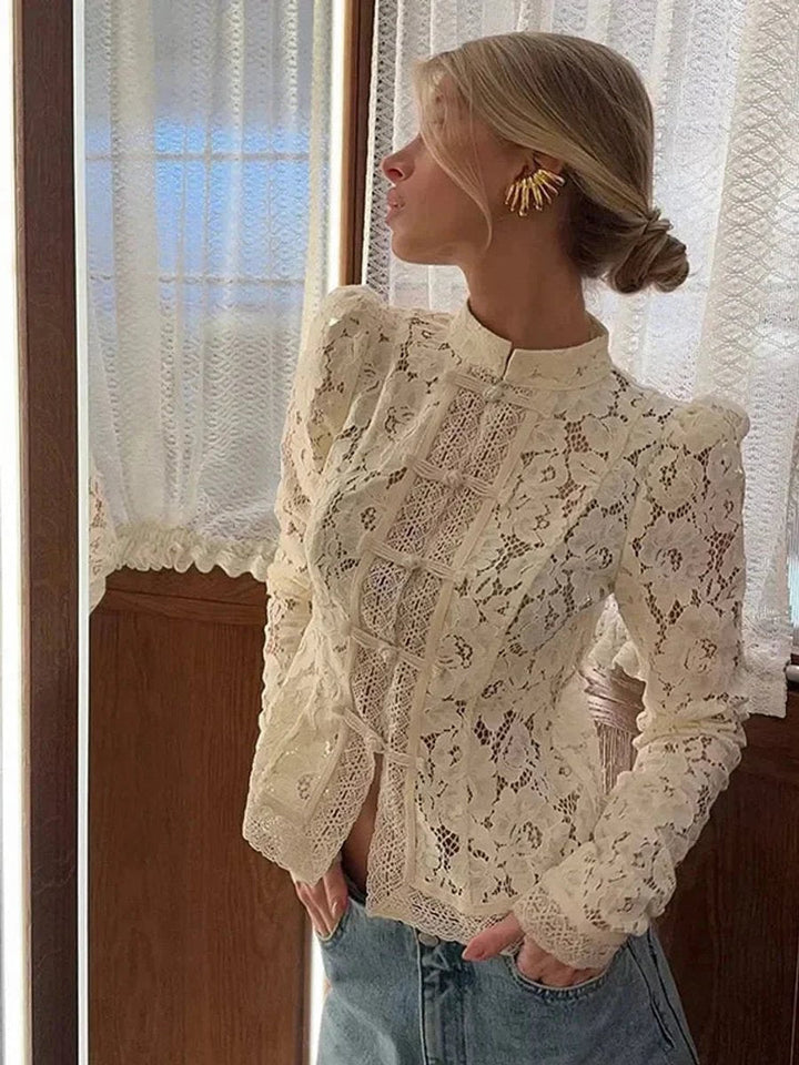 Evelyn Lange Kanten Blouse met Bloemenprint