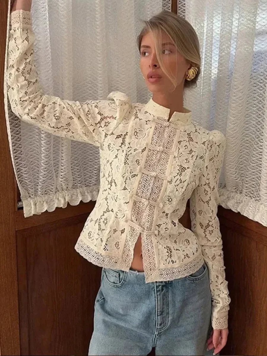 Evelyn Lange Kanten Blouse met Bloemenprint