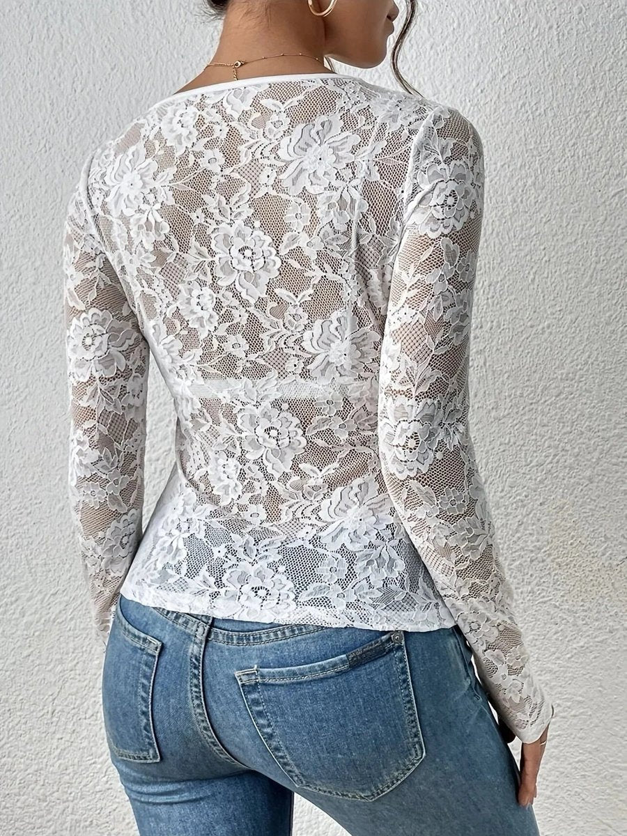 Ella Lange Kanten Blouse met Bloemenprint