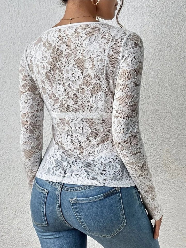 Ella Lange Kanten Blouse met Bloemenprint