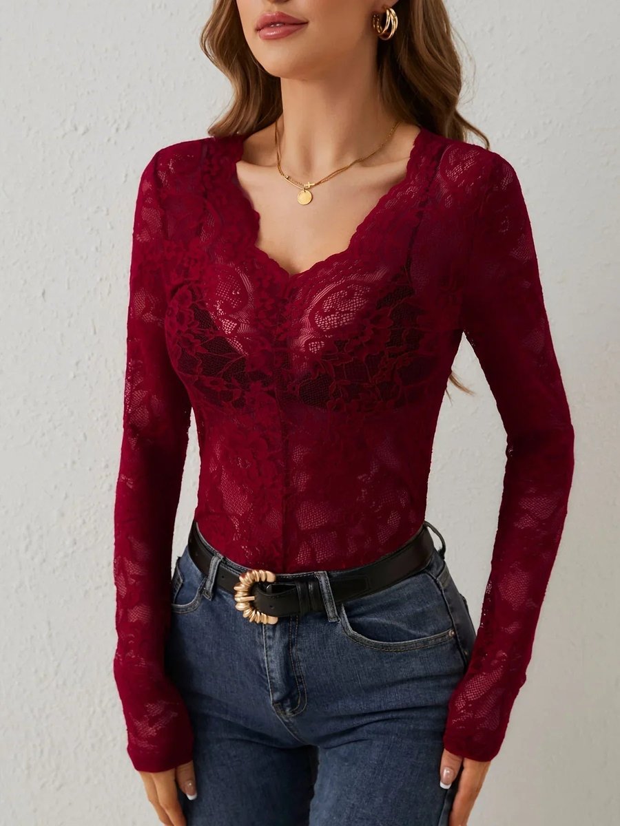 Ella Lange Kanten Blouse met Bloemenprint