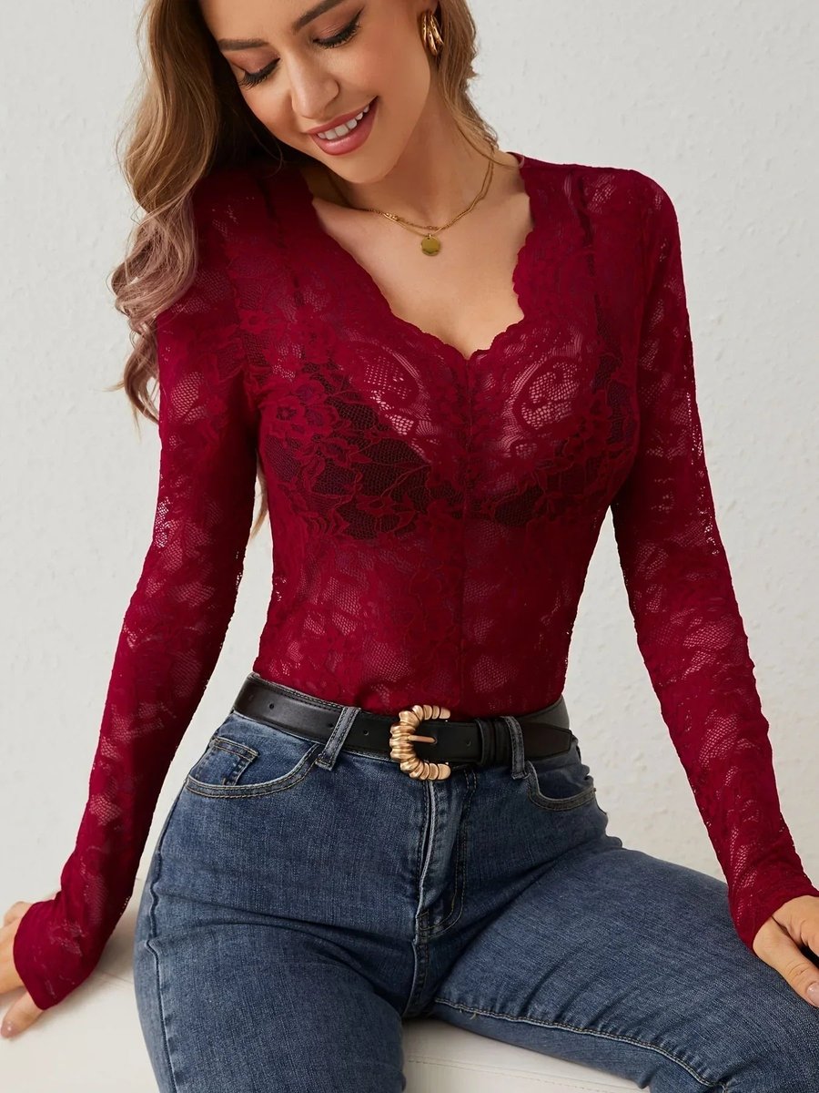 Ella Lange Kanten Blouse met Bloemenprint