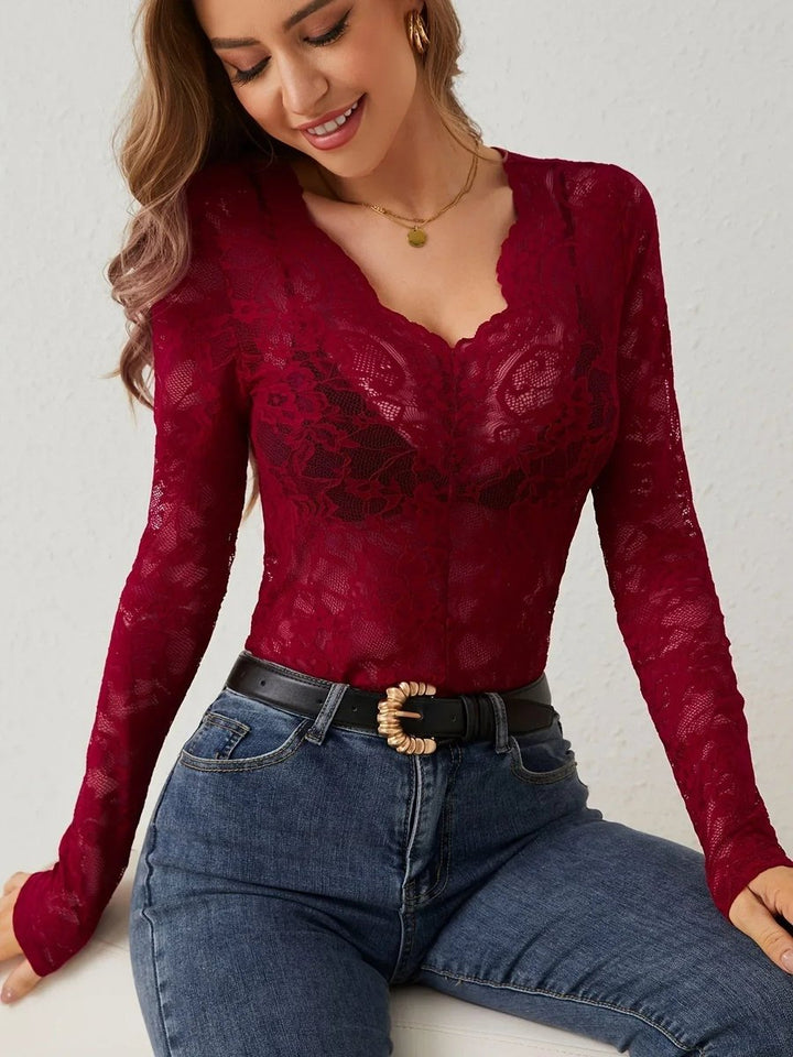 Ella Lange Kanten Blouse met Bloemenprint