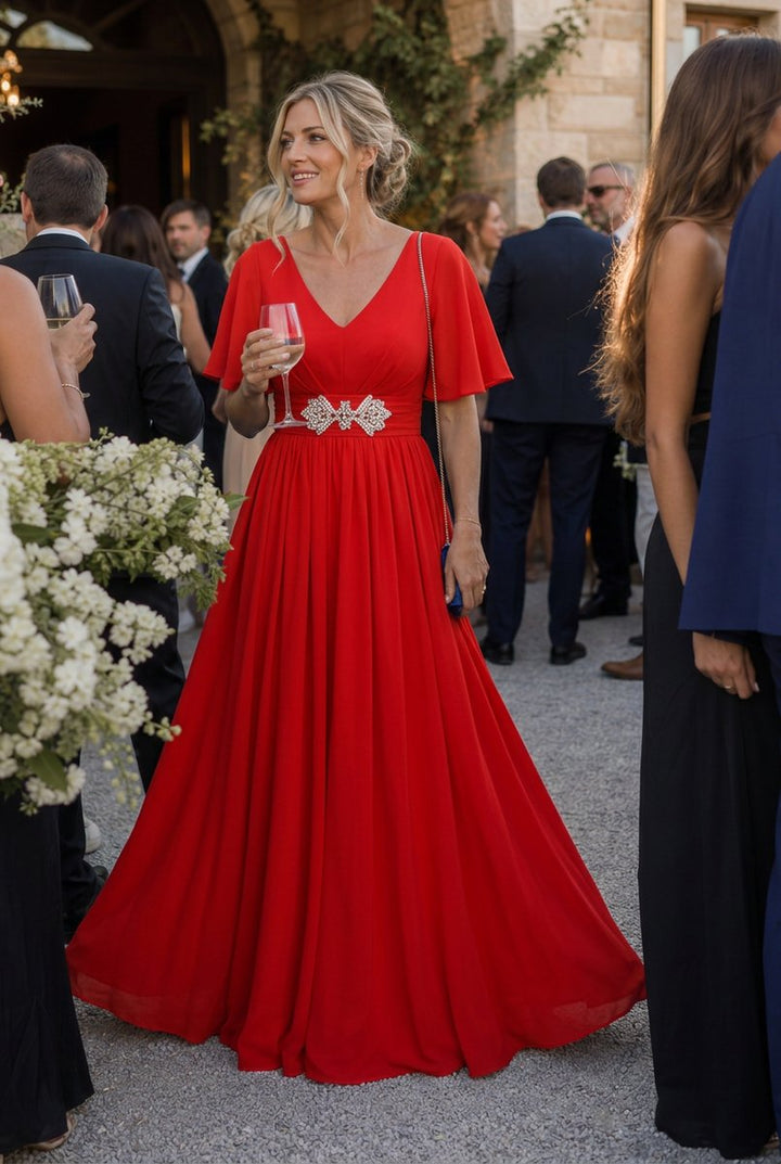 Rosie Chiffon Kerstjurk met V-hals