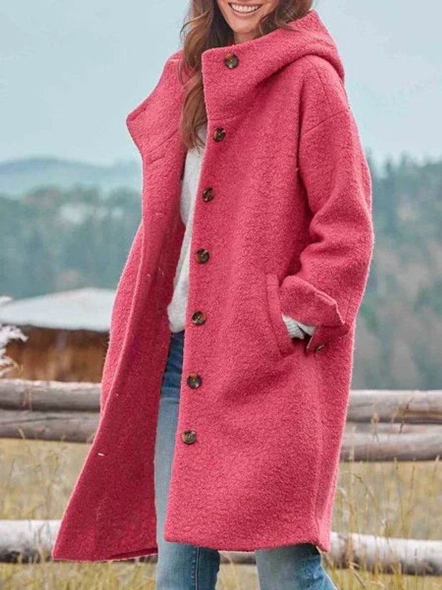 Ava Lange Fleece Wollen Jas met Capuchon