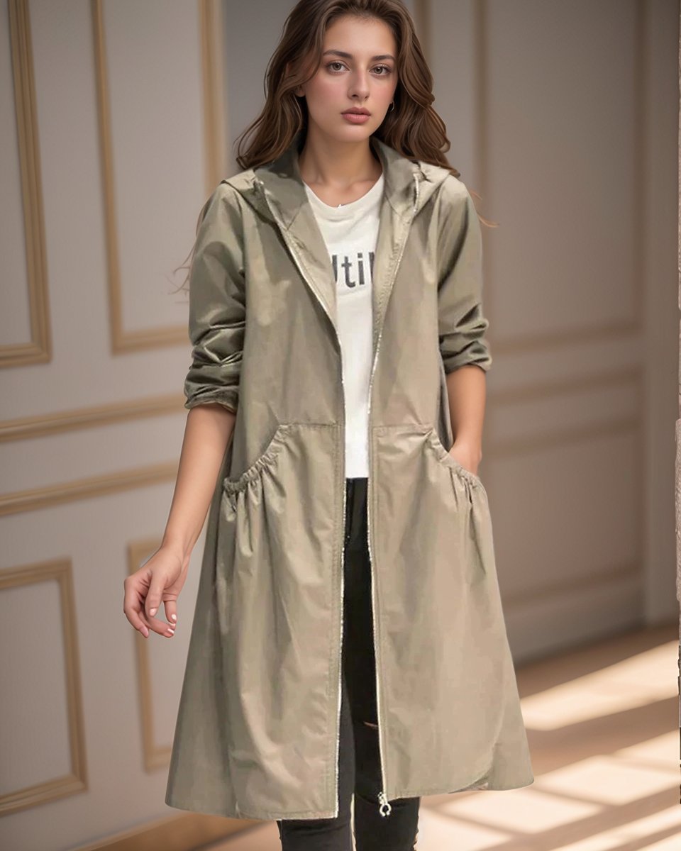 Ava Halflange Trenchcoat met Capuchon