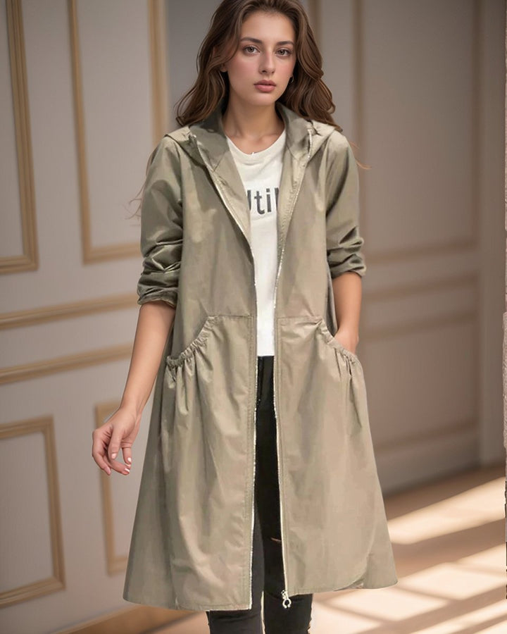 Ava Halflange Trenchcoat met Capuchon
