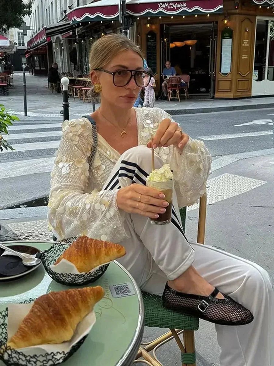 Mia Lange Pailletten Blouse met Wikkeldetail