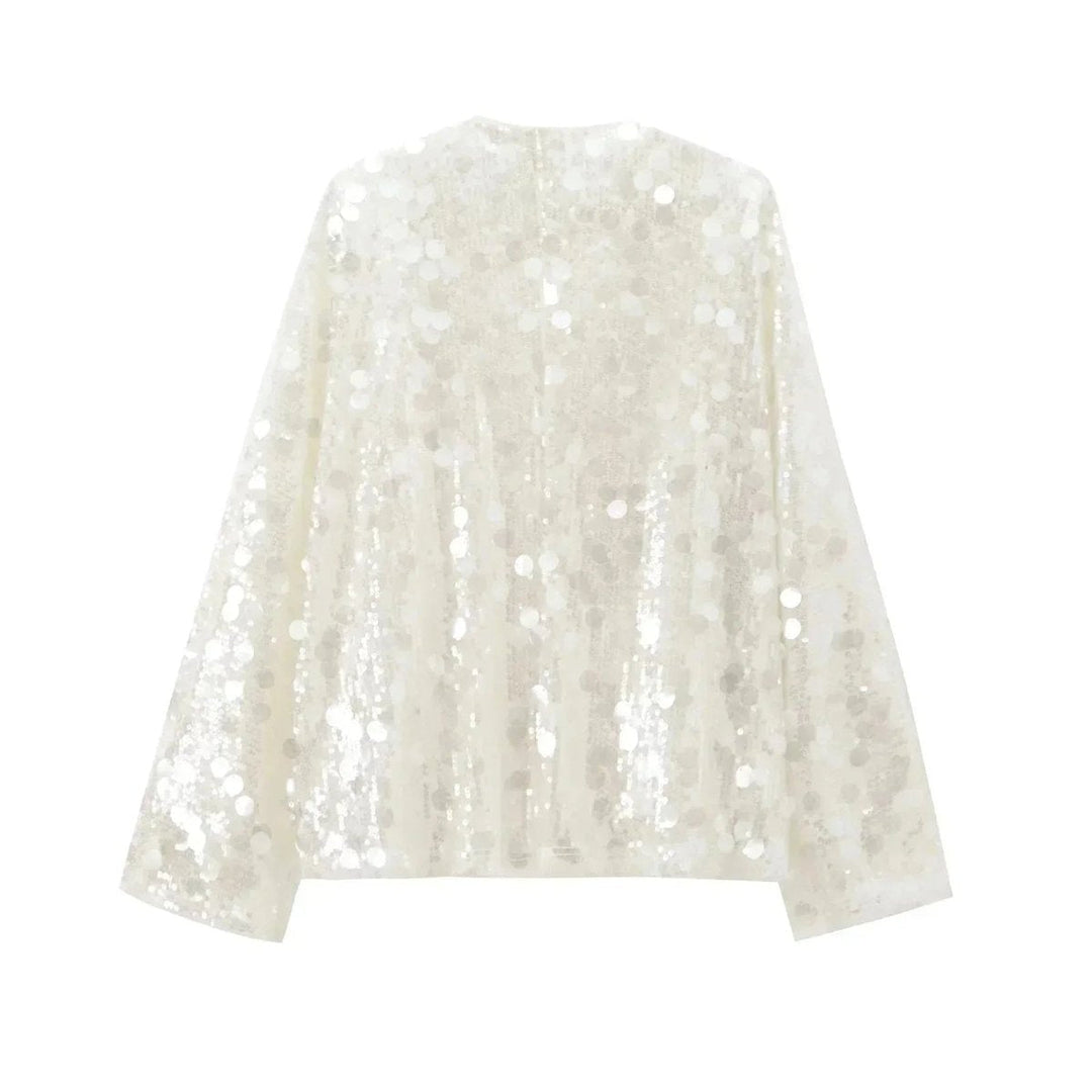 Mia Lange Pailletten Blouse met Wikkeldetail