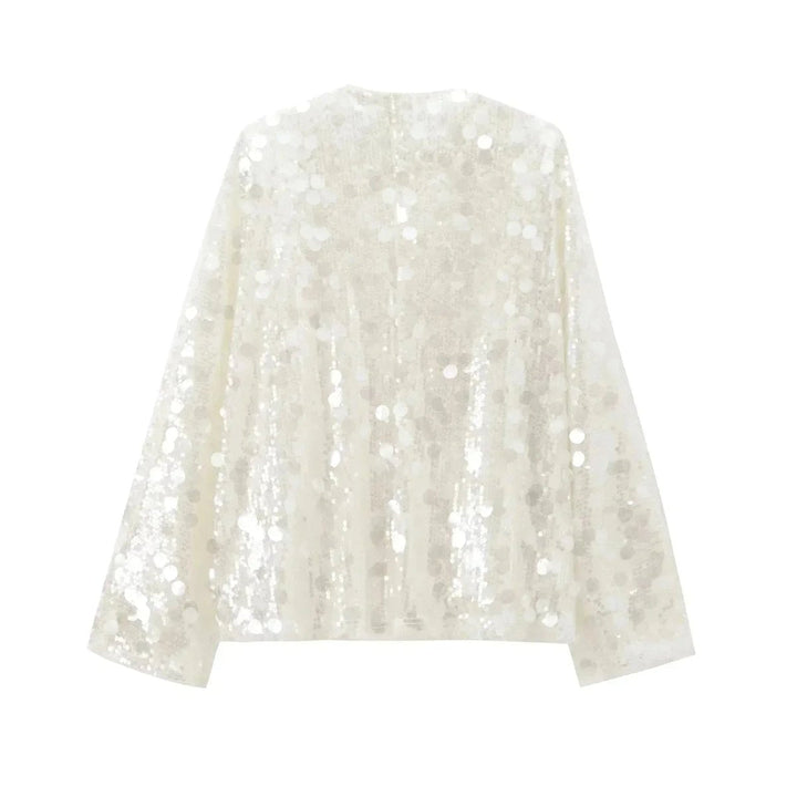 Mia Lange Pailletten Blouse met Wikkeldetail