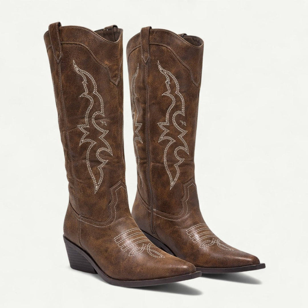 Ivy Kniehoge Leren Cowboylaarzen met Borduurwerk