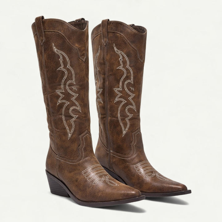 Ivy Kniehoge Leren Cowboylaarzen met Borduurwerk