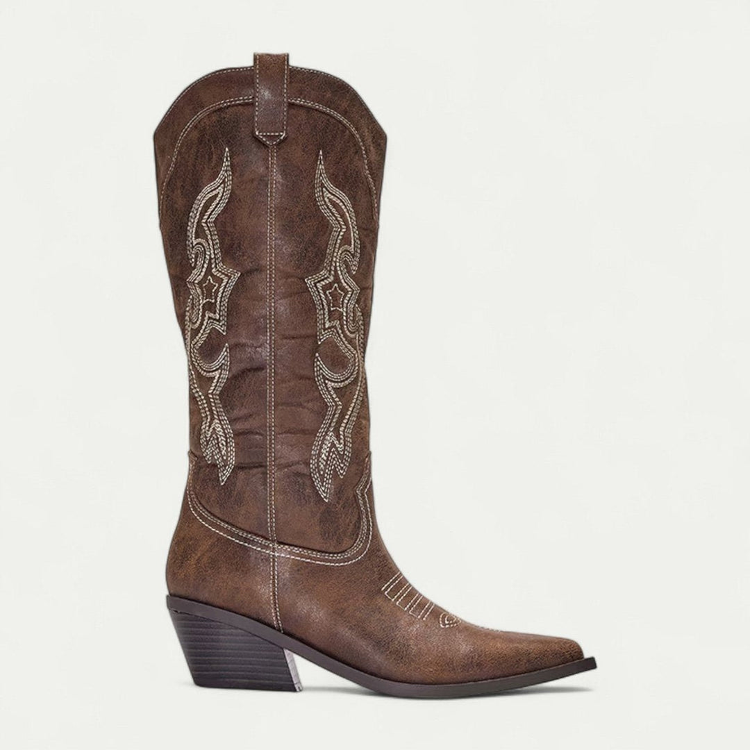Ivy Kniehoge Leren Cowboylaarzen met Borduurwerk