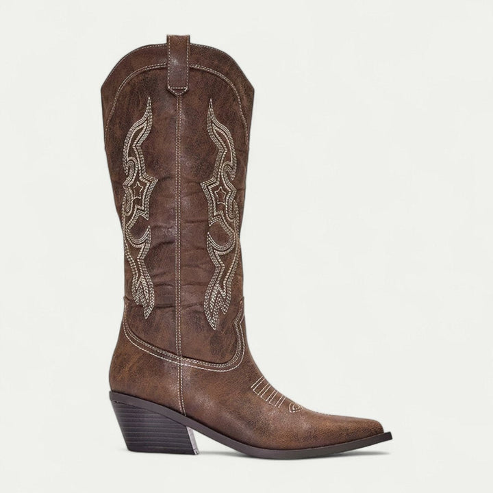 Ivy Kniehoge Leren Cowboylaarzen met Borduurwerk