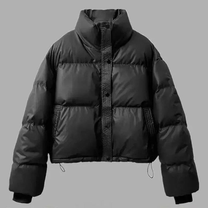 Ella Cropped Leren-look Winterjas met Staande Kraag