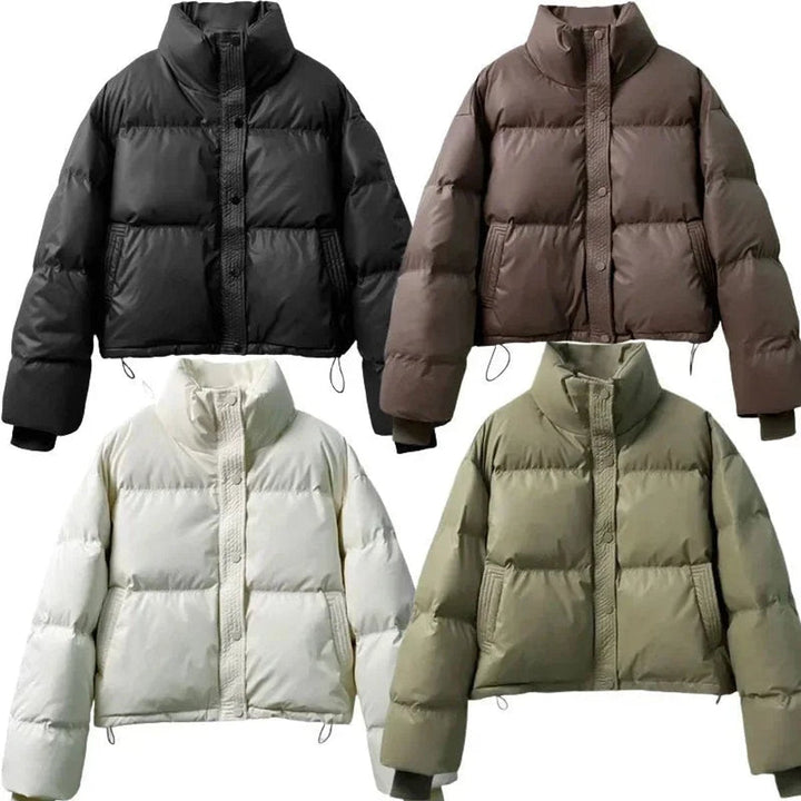 Ella Cropped Leren-look Winterjas met Staande Kraag
