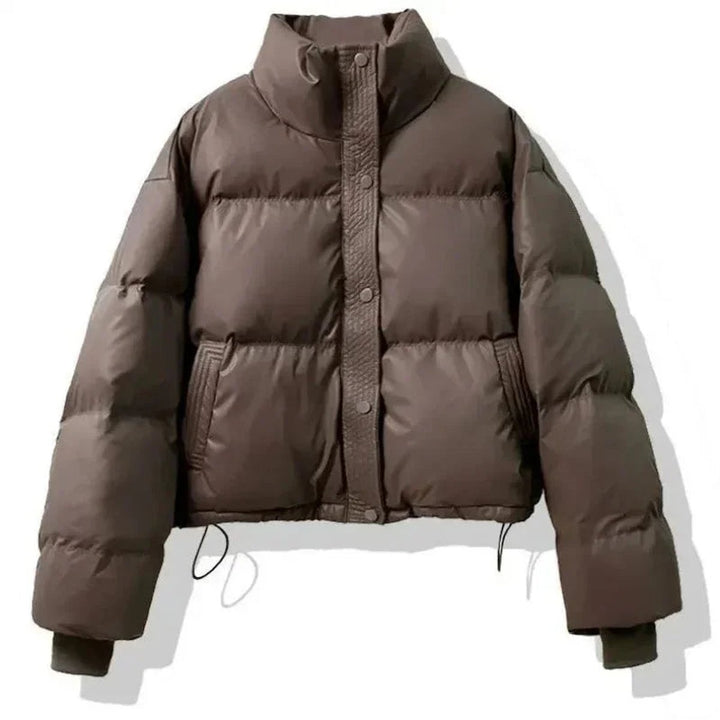 Ella Cropped Leren-look Winterjas met Staande Kraag