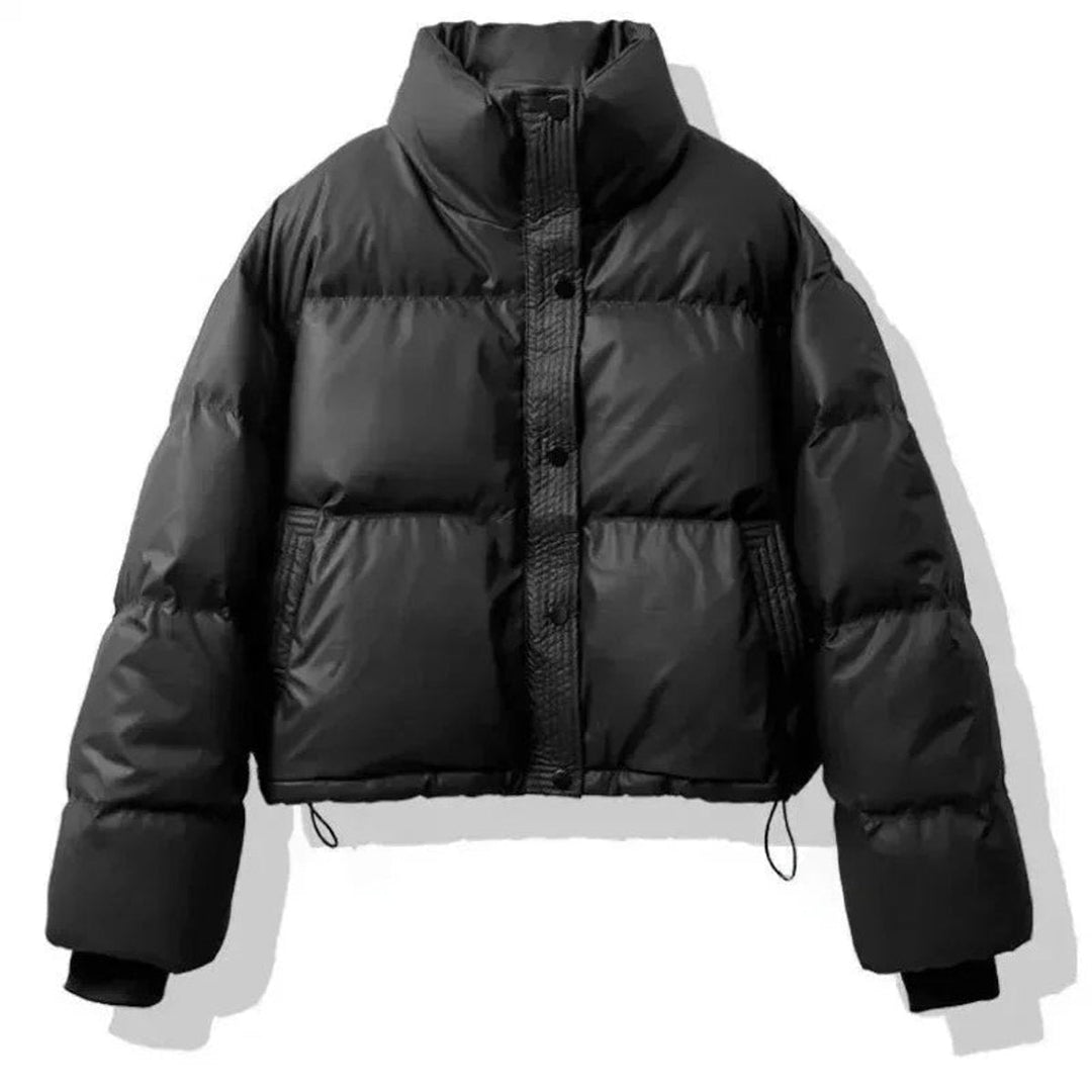 Ella Cropped Leren-look Winterjas met Staande Kraag