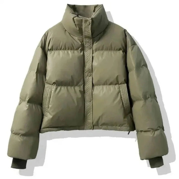 Ella Cropped Leren-look Winterjas met Staande Kraag