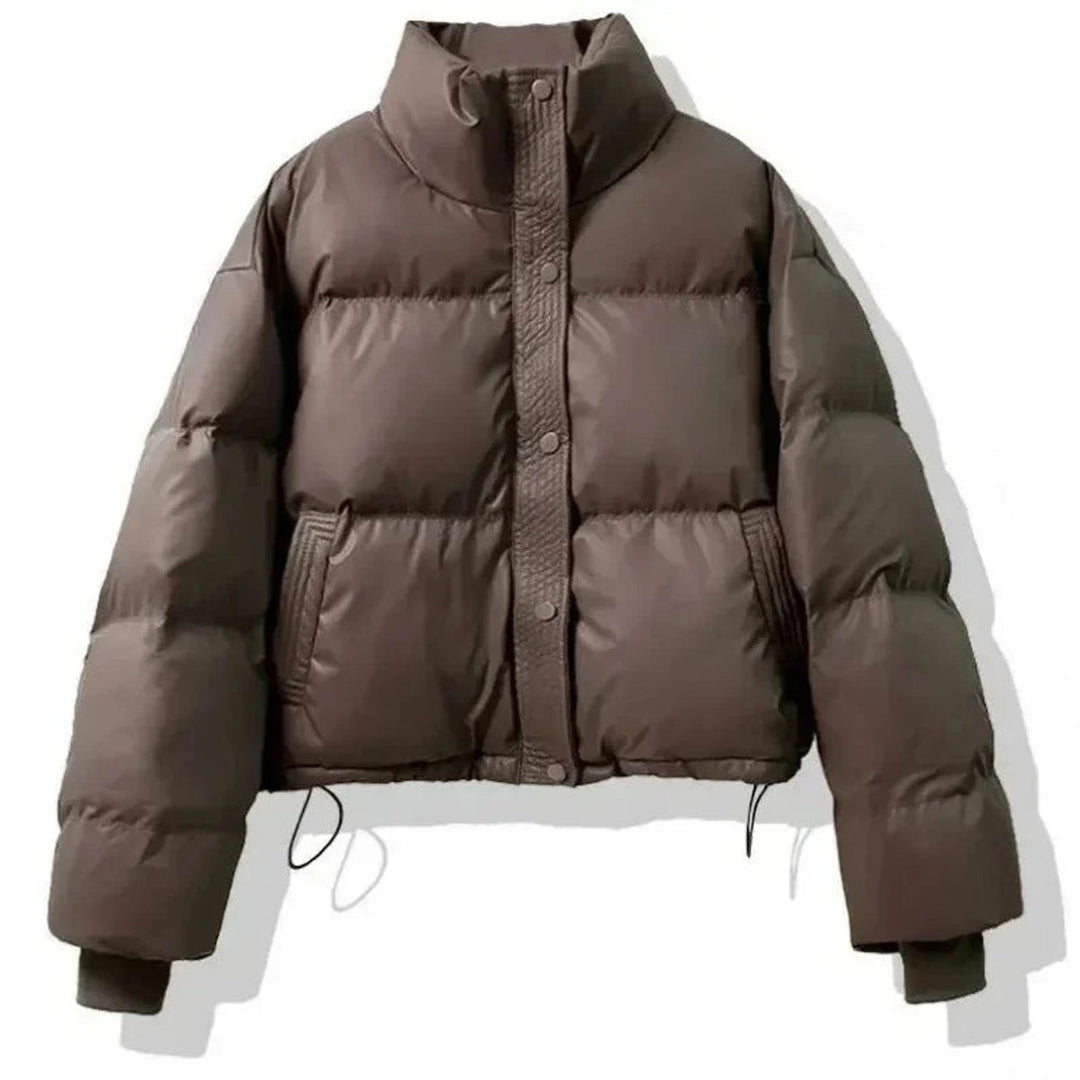 Ella Cropped Leren-look Winterjas met Staande Kraag