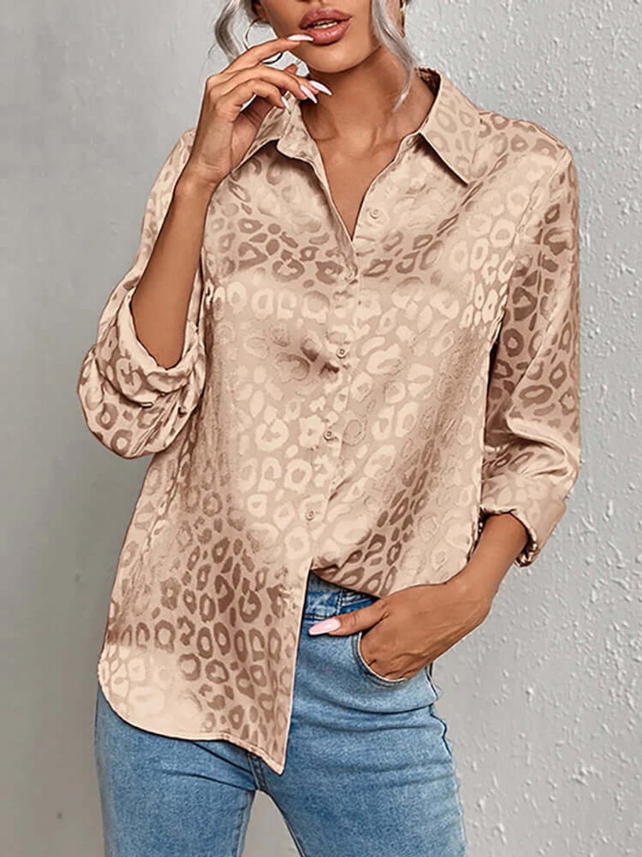 Emily Lange Satijnen Blouse met Dierenprint