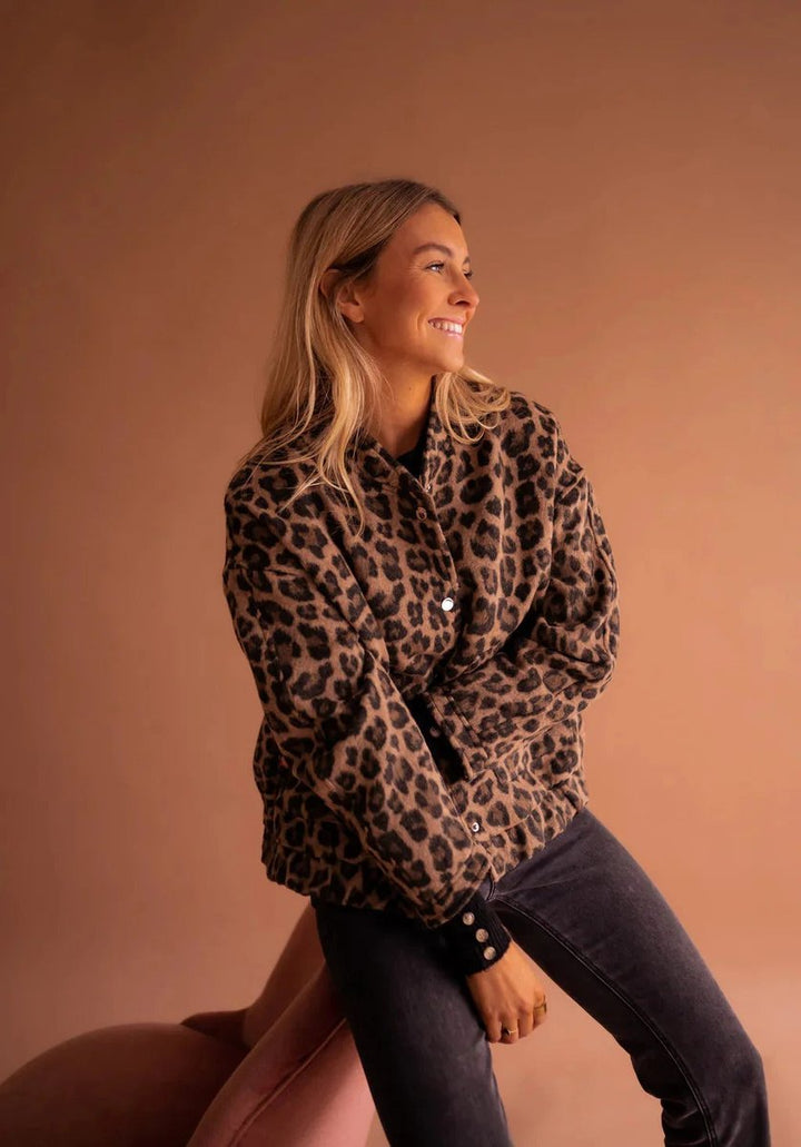 Scarlett Leren Bomberjas met Dierenprint