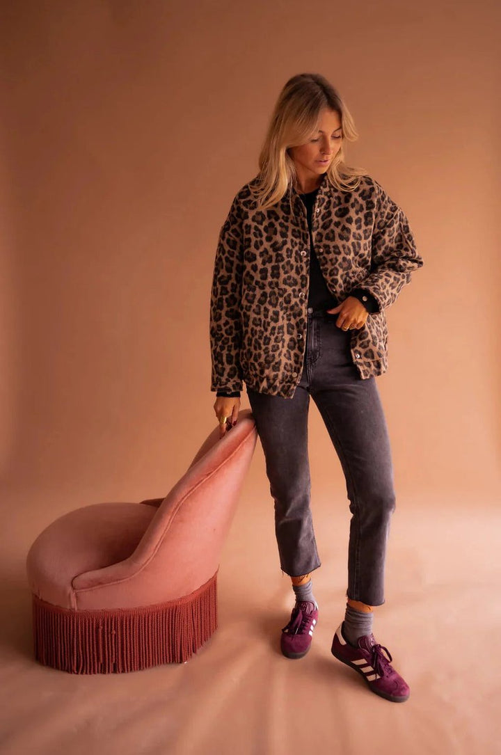 Scarlett Leren Bomberjas met Dierenprint