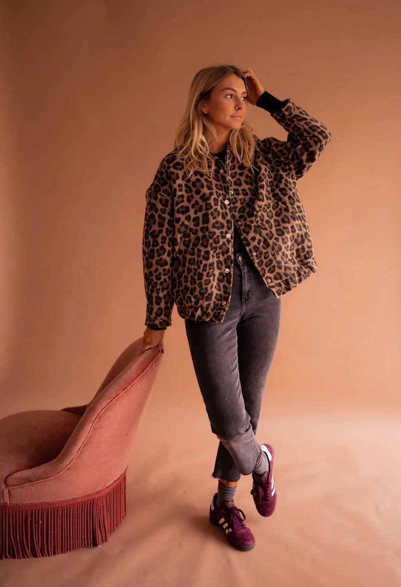 Scarlett Leren Bomberjas met Dierenprint