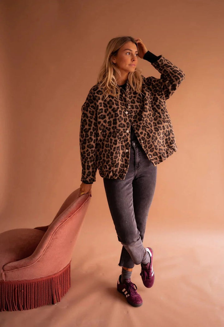 Scarlett Leren Bomberjas met Dierenprint