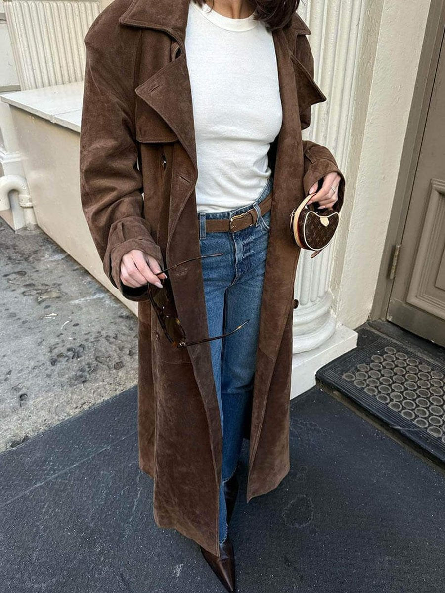 Olivia Lange Suède Trenchcoat met Reverskraag