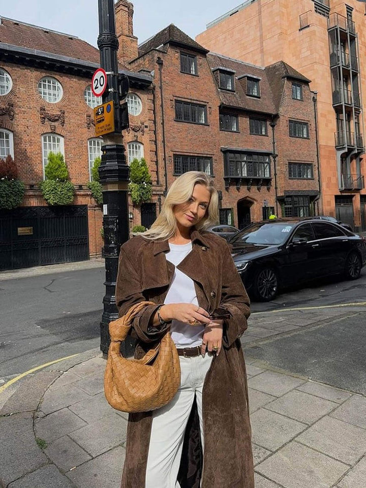 Olivia Lange Suède Trenchcoat met Reverskraag