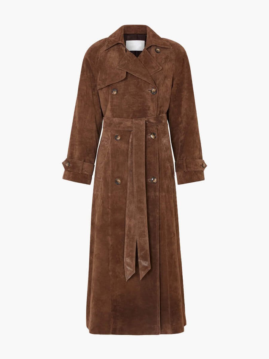 Olivia Lange Suède Trenchcoat met Reverskraag