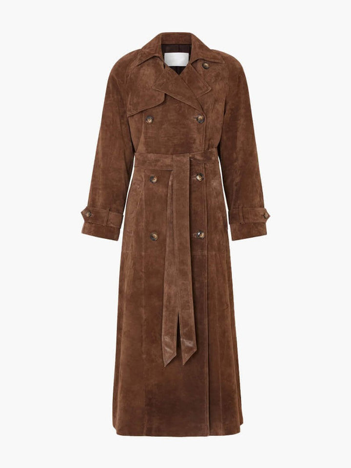 Olivia Lange Suède Trenchcoat met Reverskraag