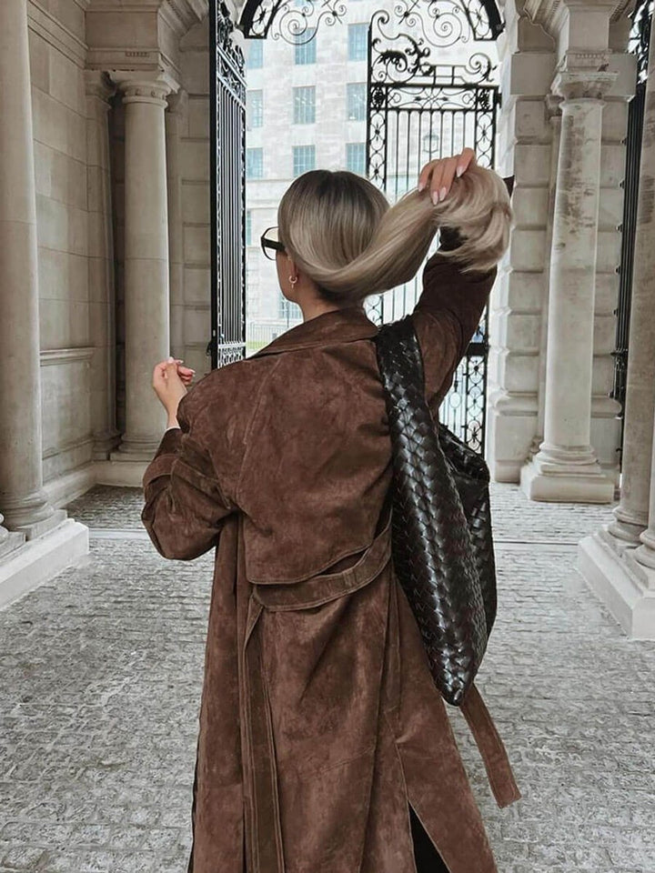 Olivia Lange Suède Trenchcoat met Reverskraag