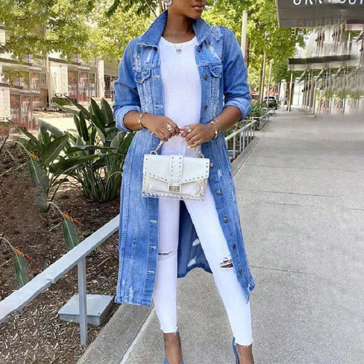 Ella Lange Denim Trenchcoat met Knoopsluiting