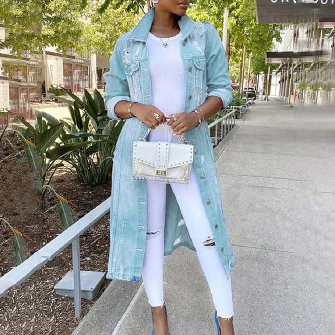 Ella Lange Denim Trenchcoat met Knoopsluiting