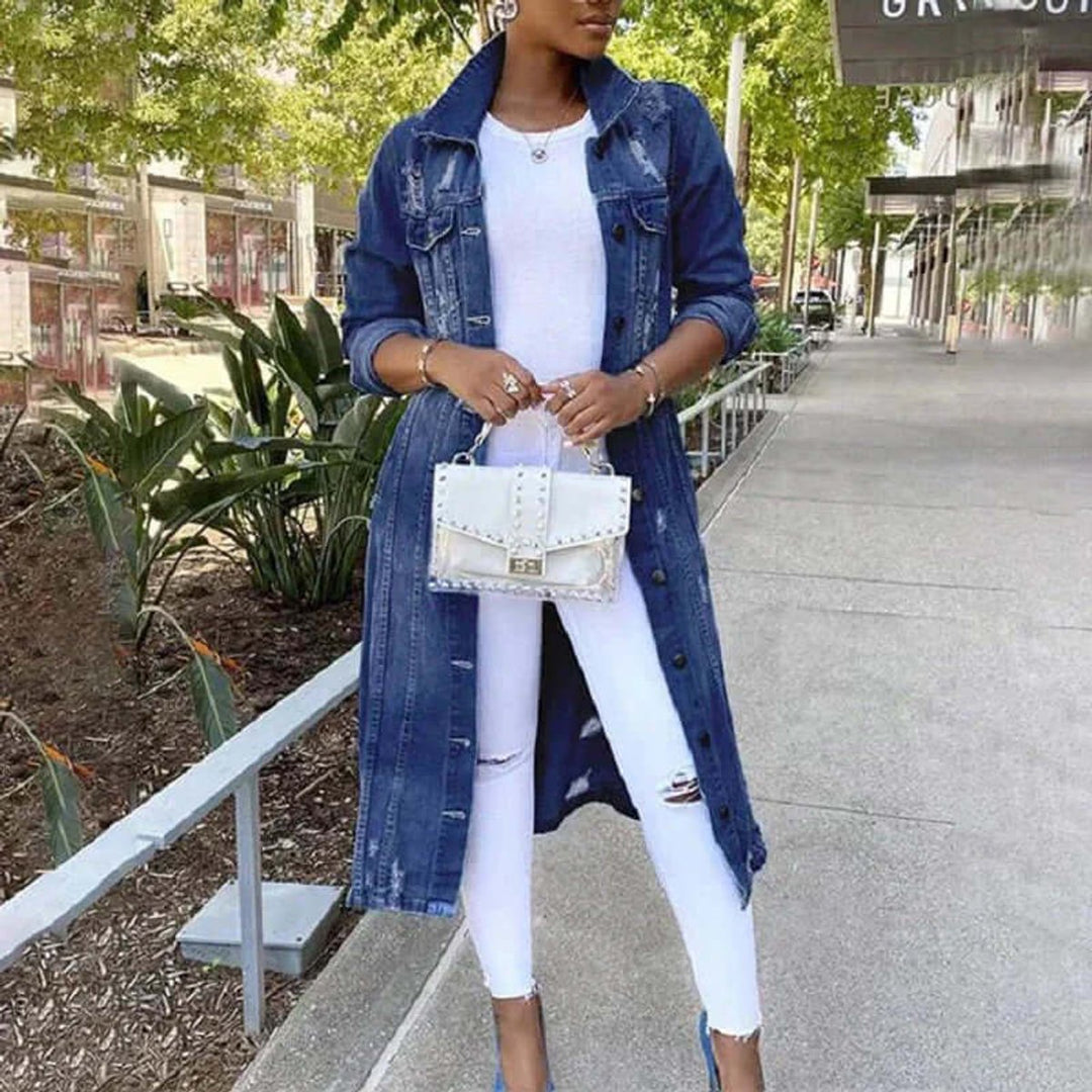 Ella Lange Denim Trenchcoat met Knoopsluiting