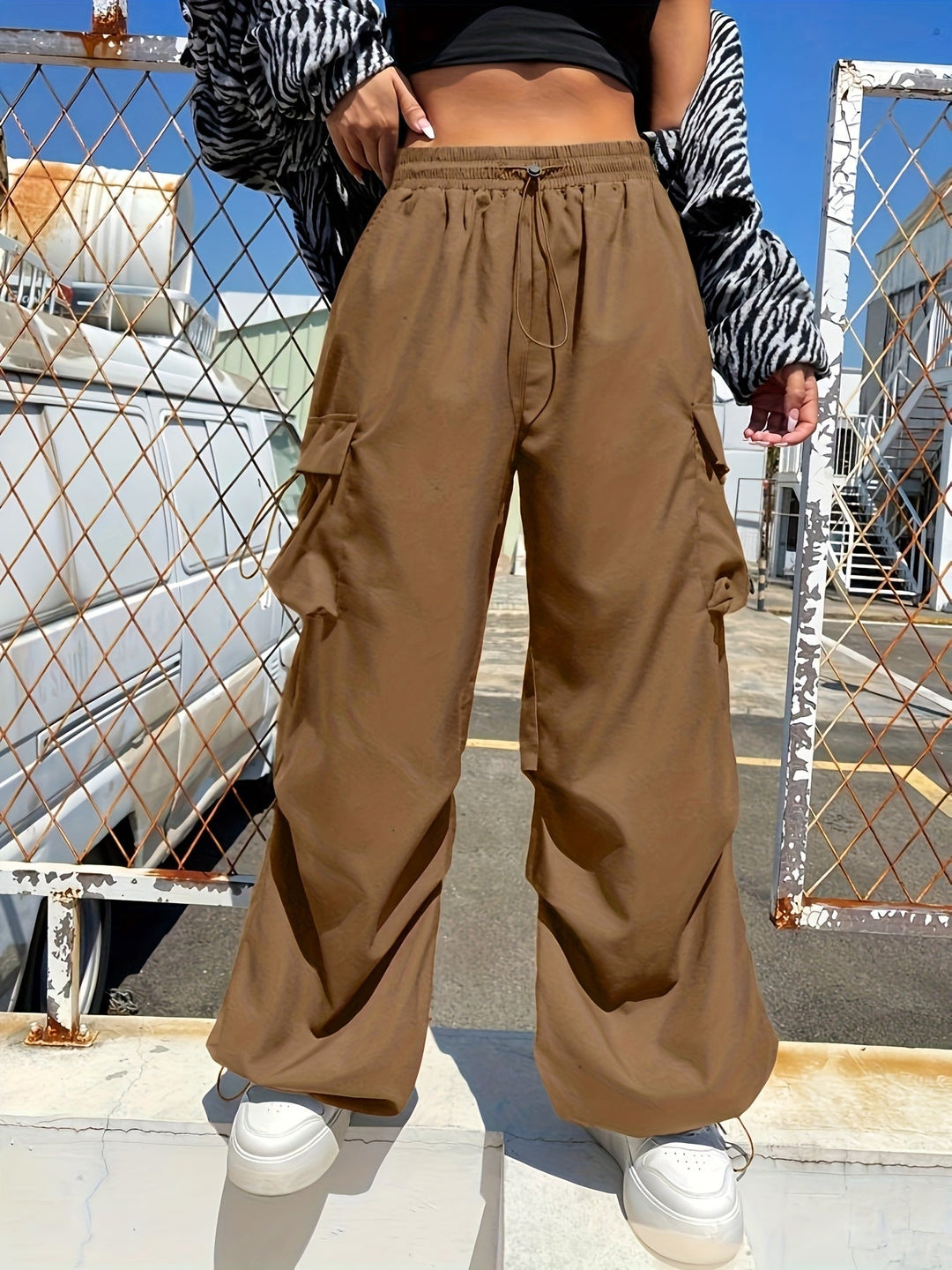Hailey | Dames Wijde Pijpen Cargo Zak Casual Broek