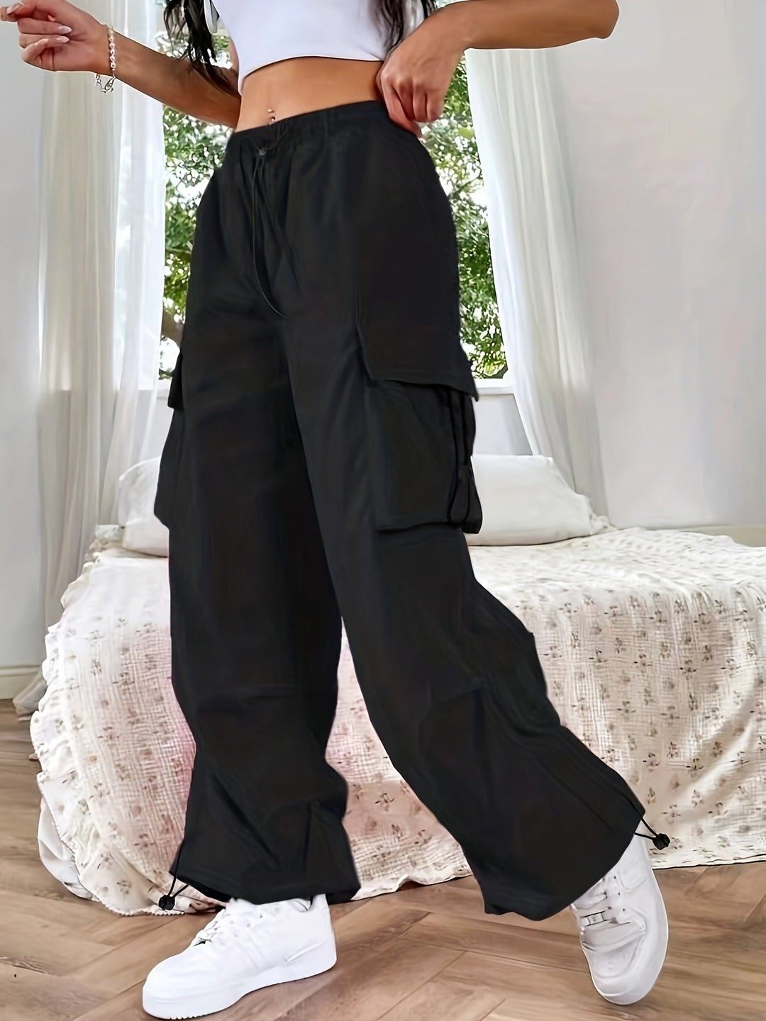 Hailey | Dames Wijde Pijpen Cargo Zak Casual Broek