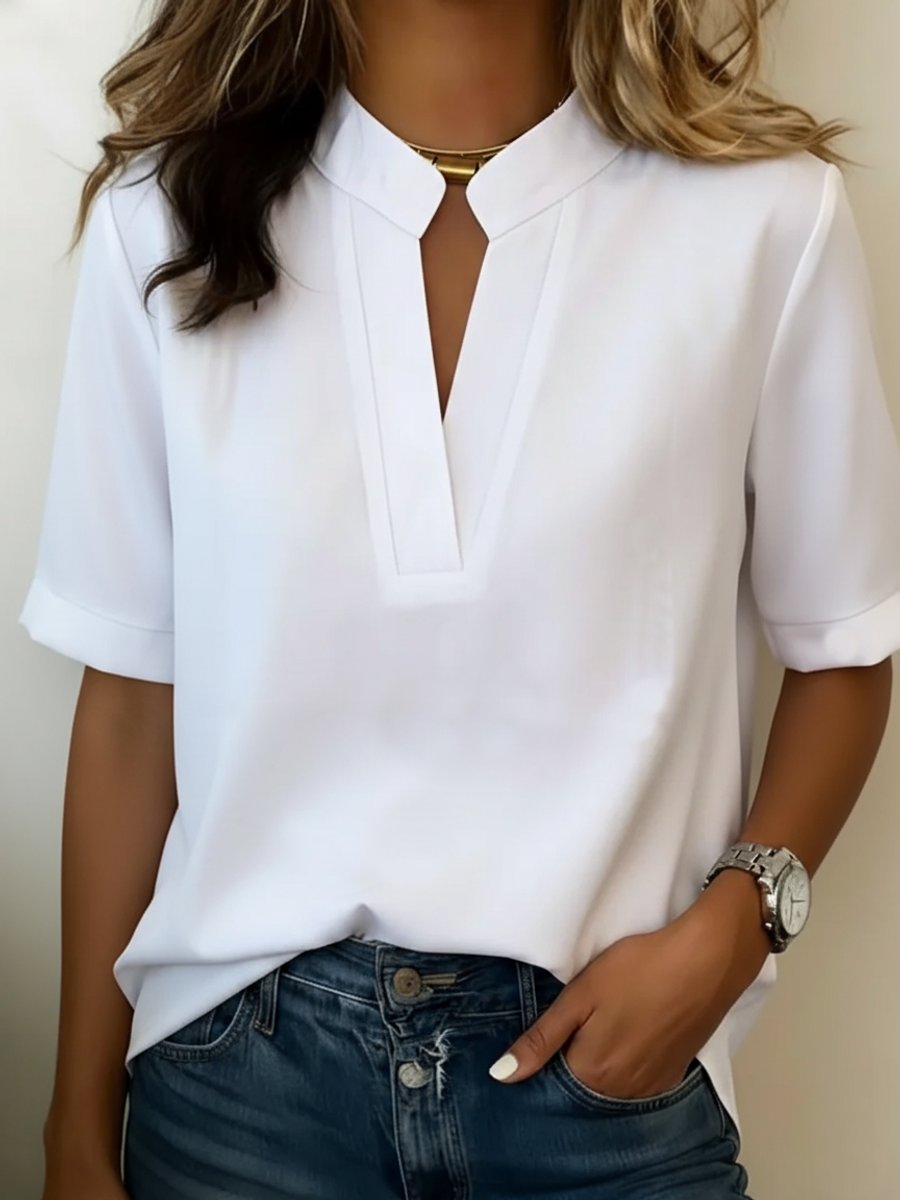 Florence Korte Blouse met Staande Kraag