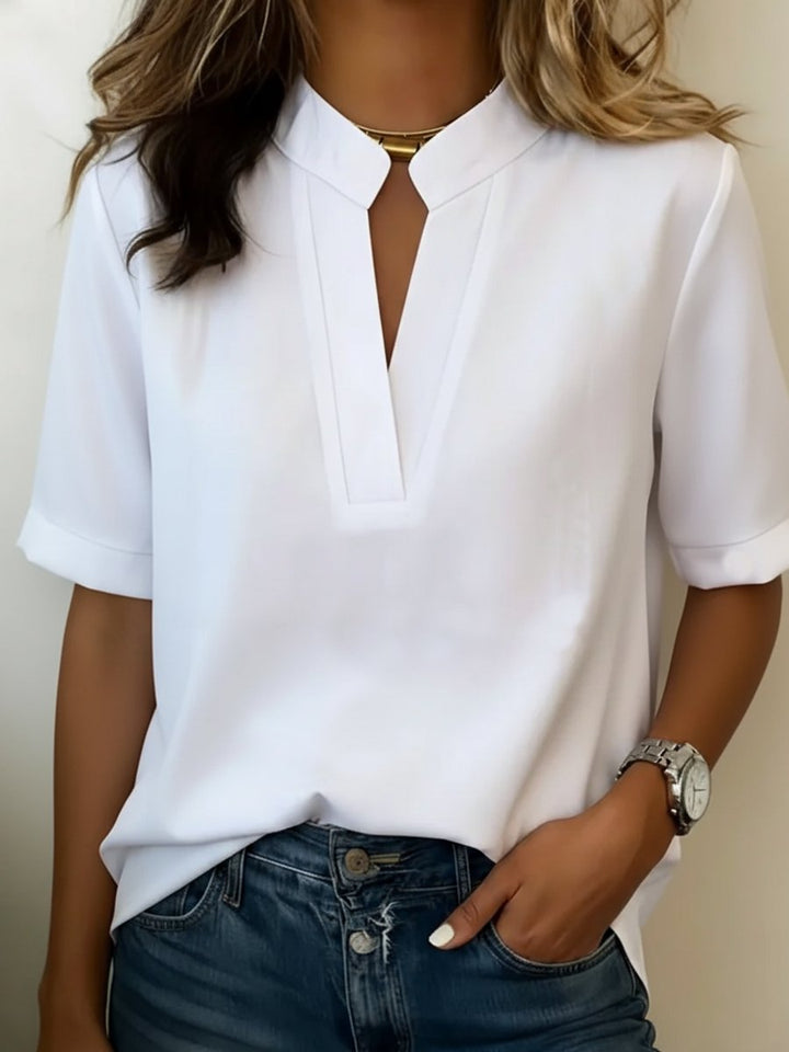 Florence Korte Blouse met Staande Kraag
