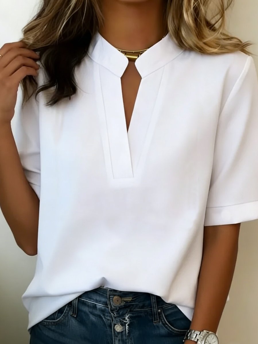 Florence Korte Blouse met Staande Kraag