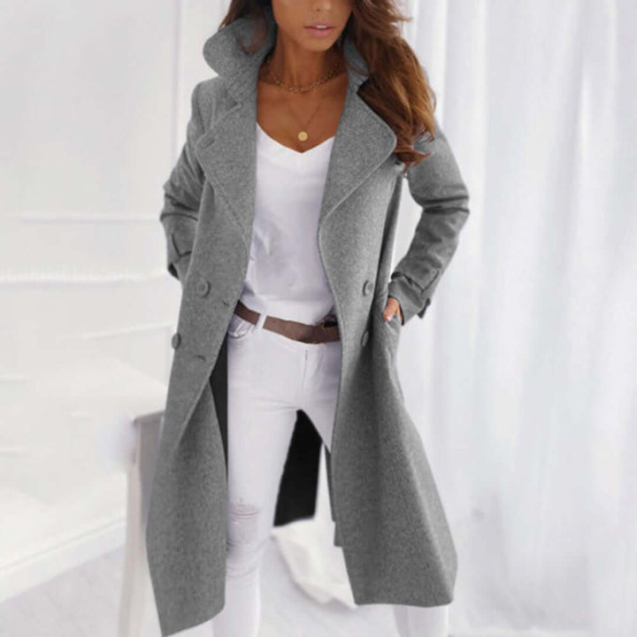 Sienna Halflange Wollen Trenchcoat met Knoopsluiting