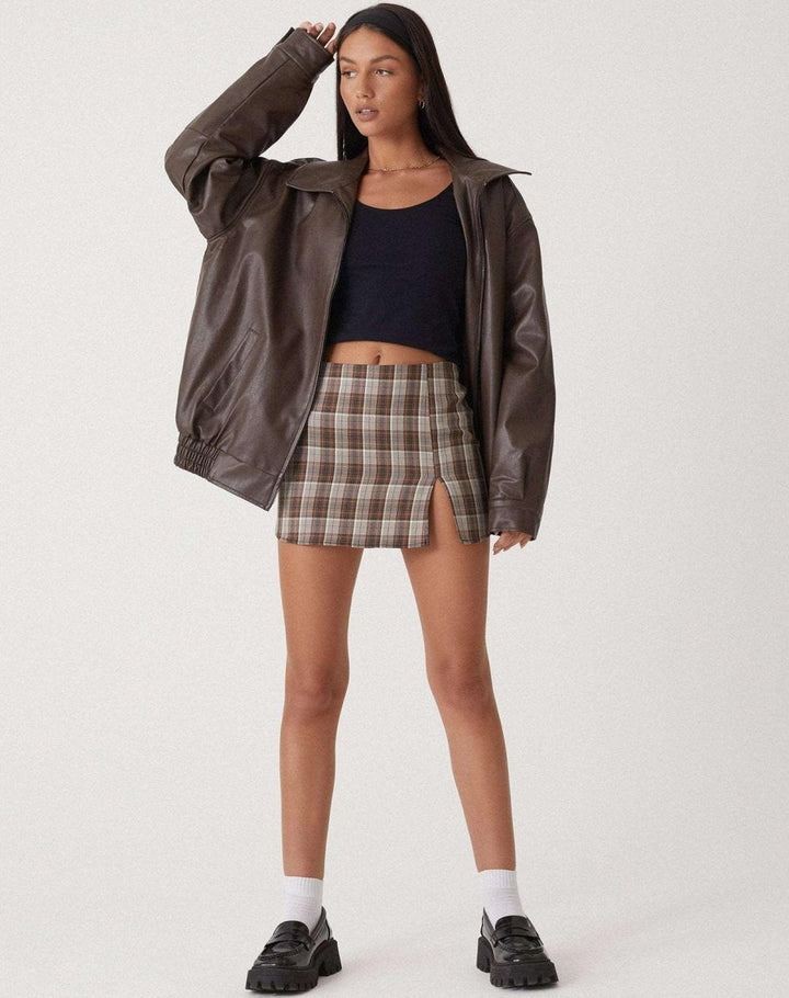 Olivia Leren-look Bomberjas met Ritssluiting