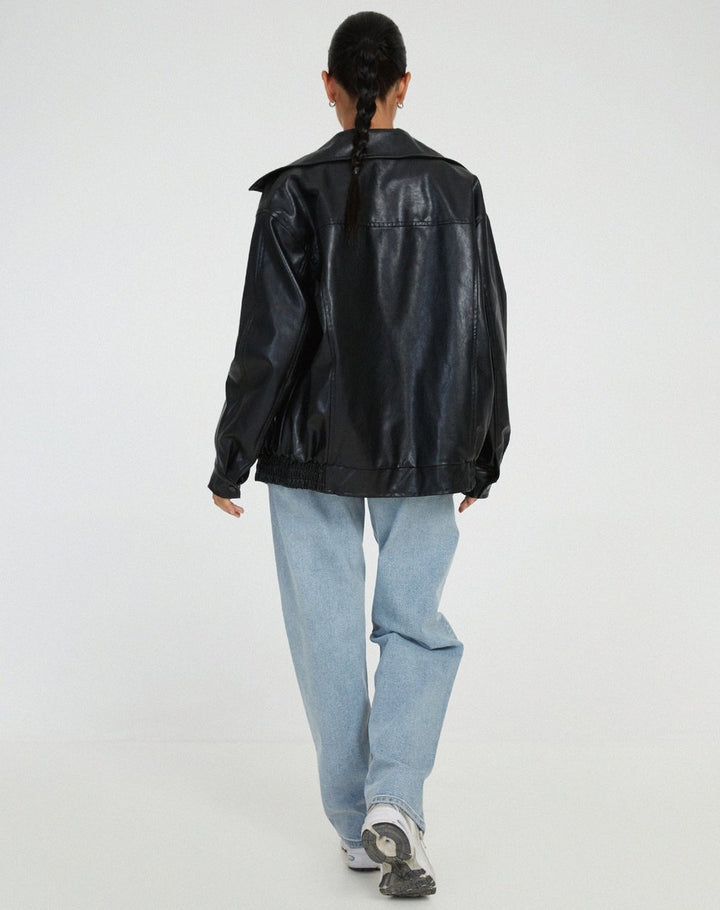 Olivia Leren-look Bomberjas met Ritssluiting
